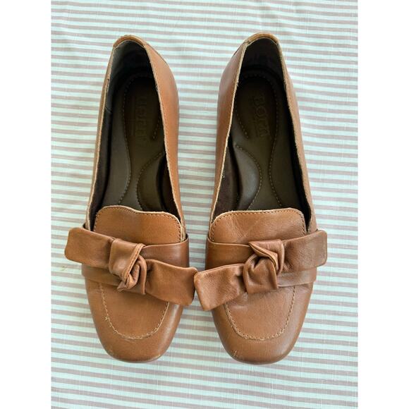 Born Carrine Brown Leather Bow Slip-On Loafers - Size 7.5 - Picture 1 of 9